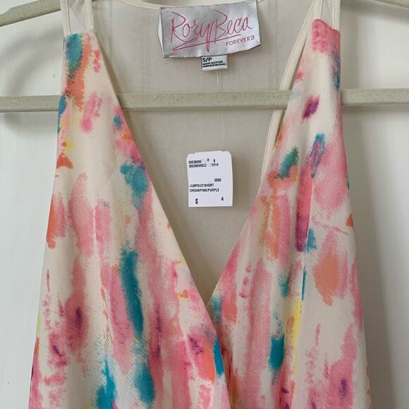 Forever 21 F21 x Rory Beca Pink watercolor shorts romper S - Picture 3 of 8